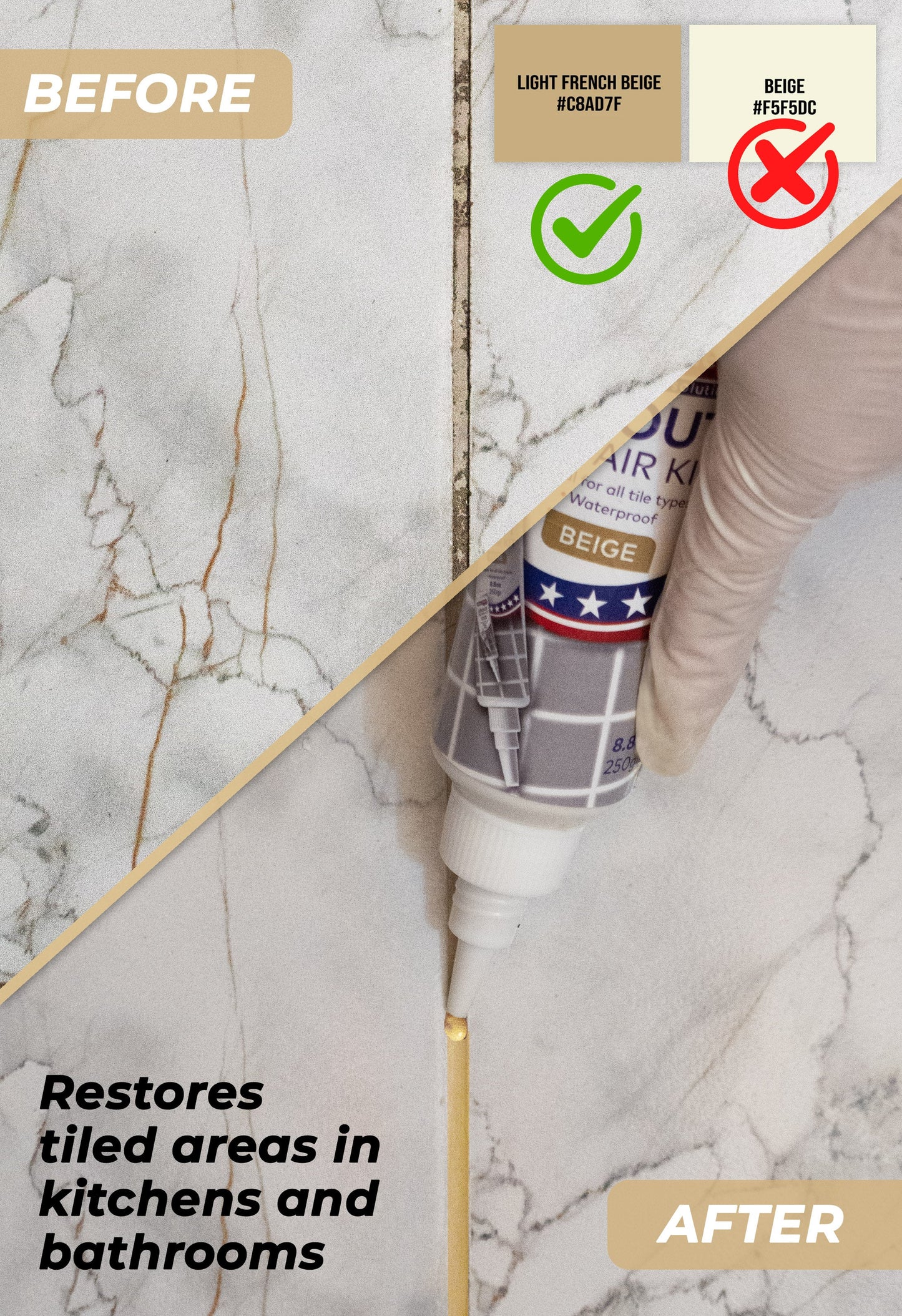 Tile Grout Repair Kit - Beige Grout Filler Tube | Magic Chems