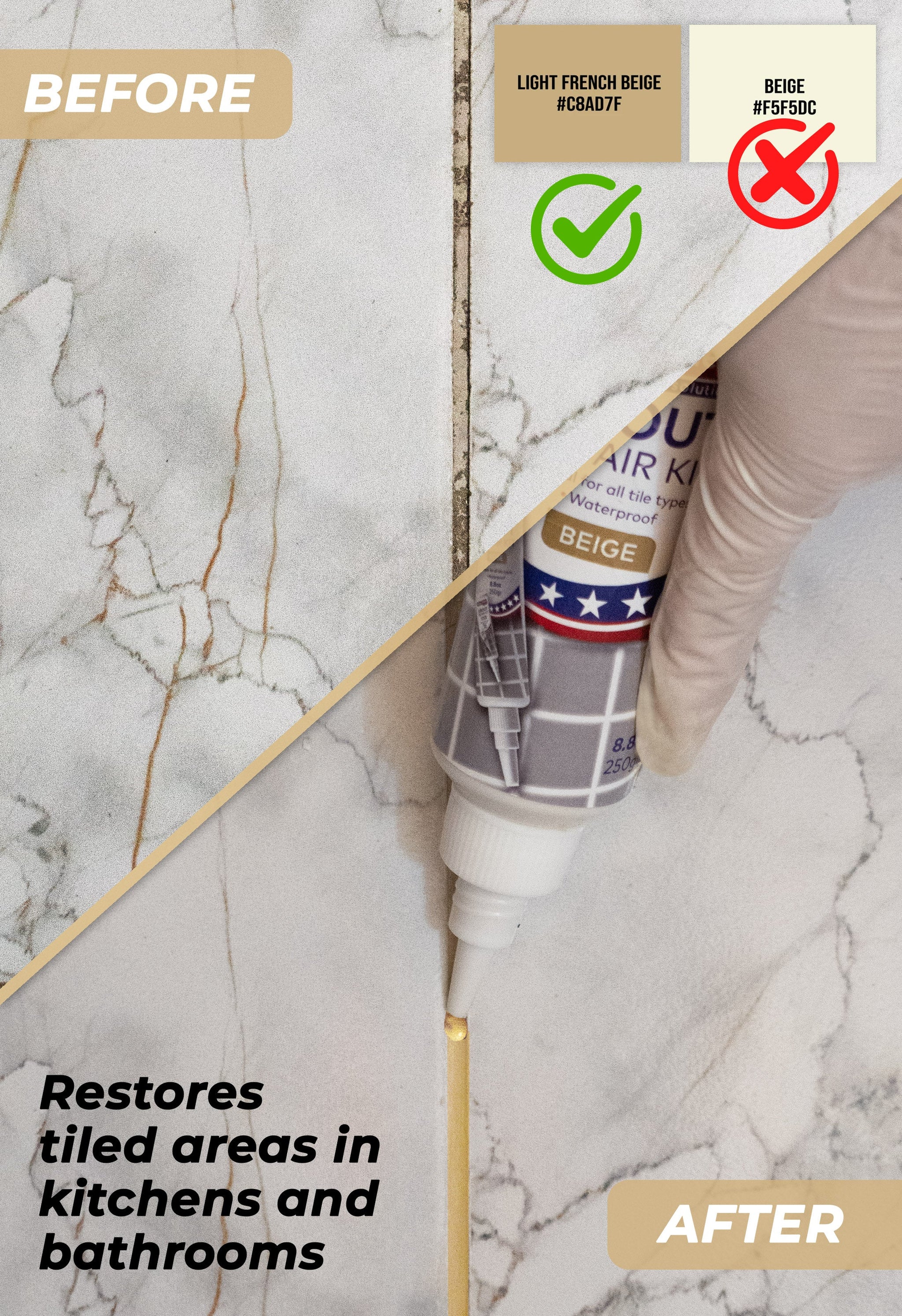 Tile Grout Repair Kit - Beige Grout Filler Tube | Magic Chems