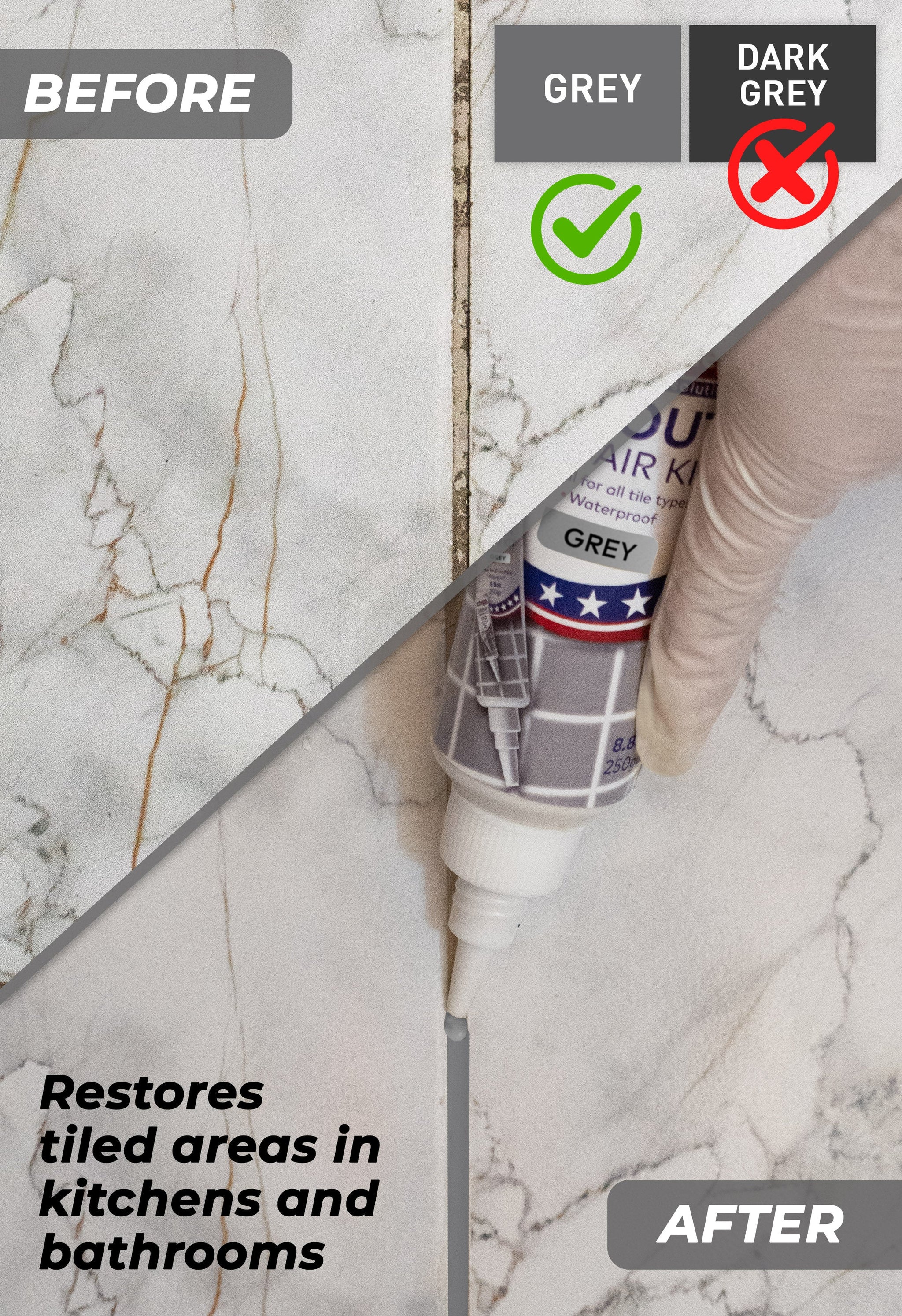 Tile Grout Repair Kit - Grey Grout Filler Tube | Magic Chems