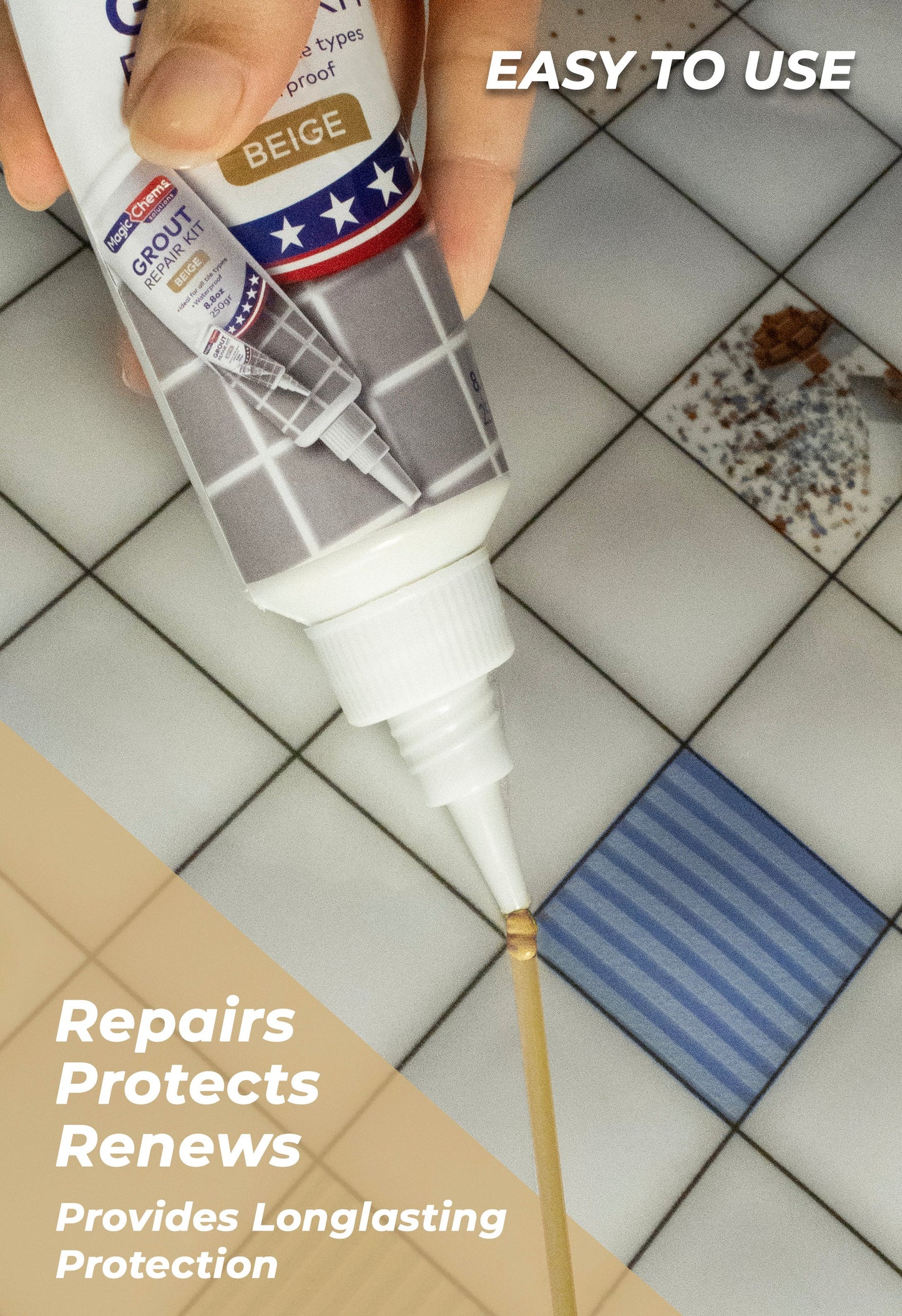 Tile Grout Repair Kit - Beige Grout Filler Tube | Magic Chems