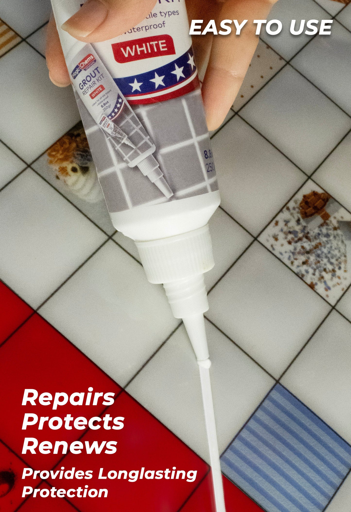 Tile Grout Repair Kit - White Grout Filler Tube | Magic Chems