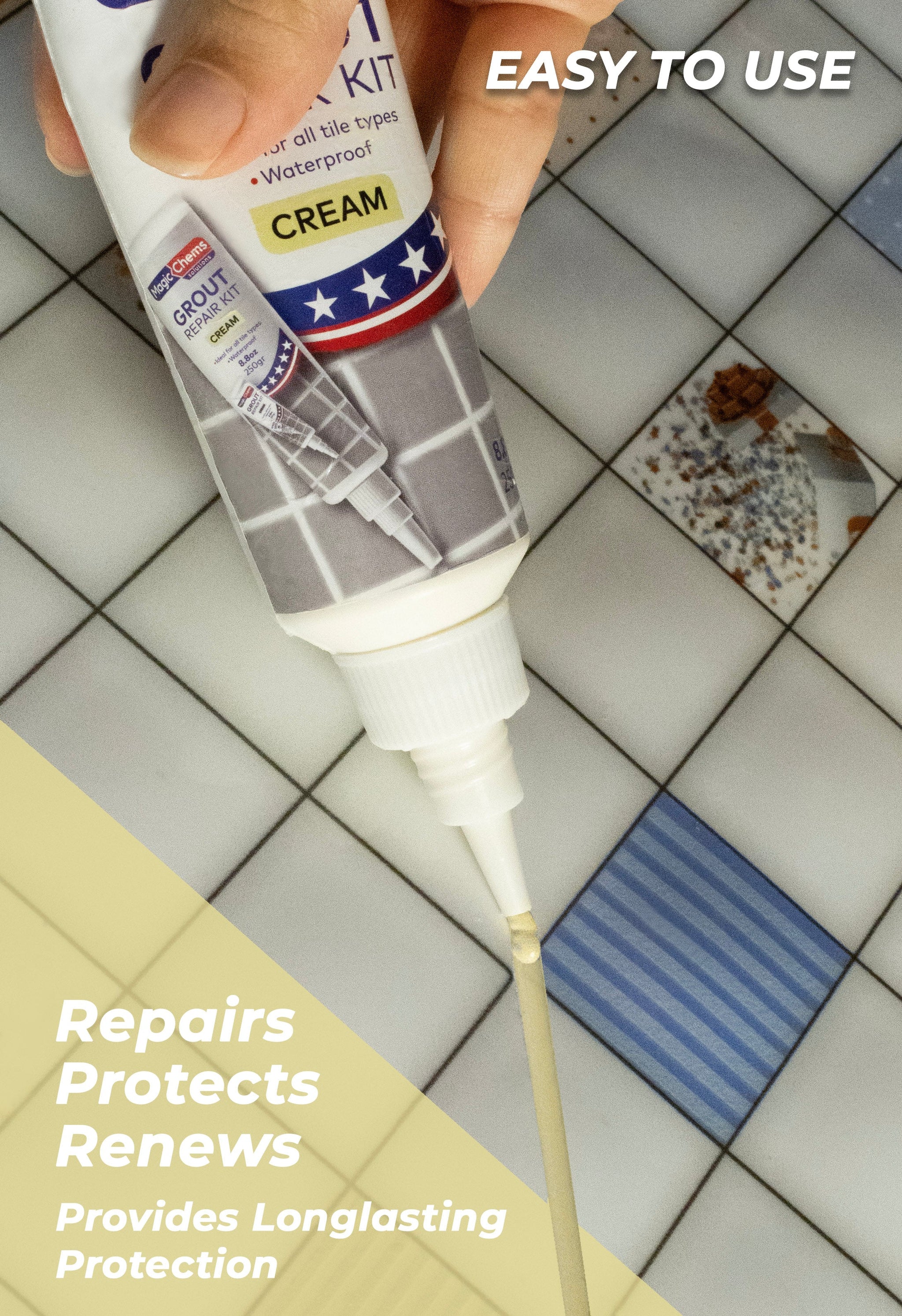 Tile Grout Repair Kit - Cream Grout Filler Tube | Magic Chems