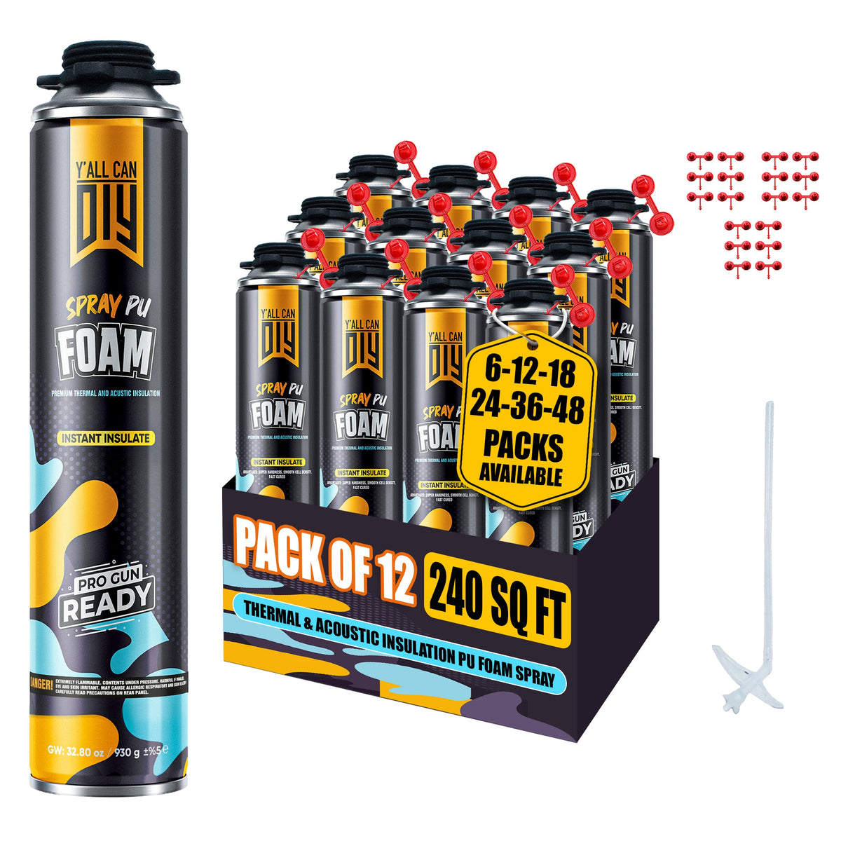 Y'allCanDiy PU Spray Foam Insulation Can 750ml - 12 Pack