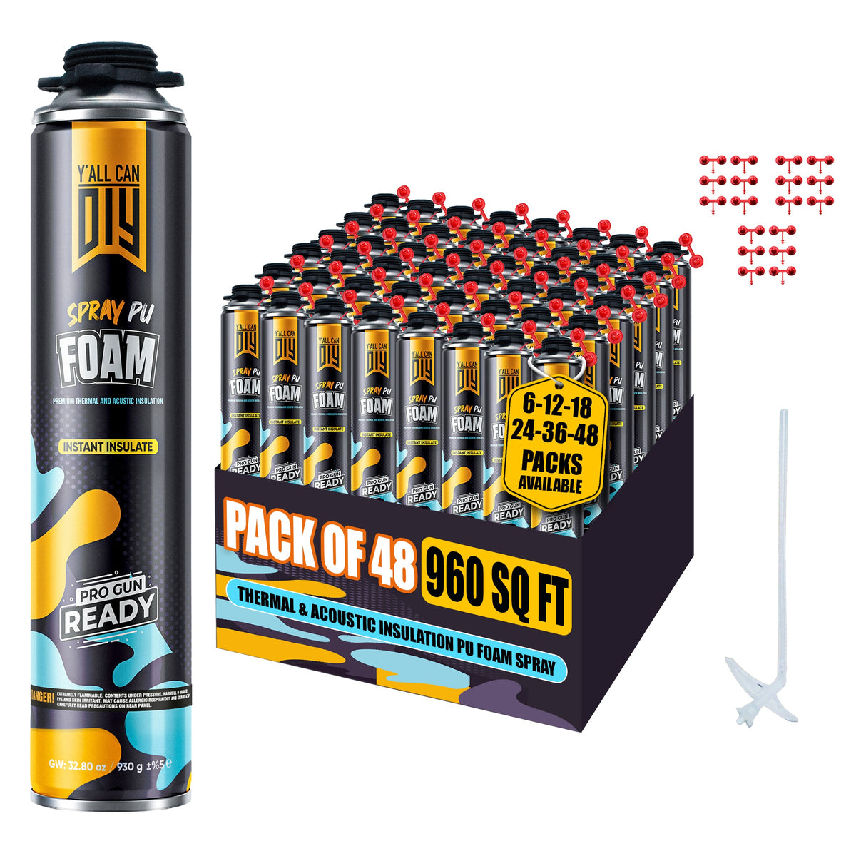 Y'allCanDiy PU Spray Foam Insulation Can 750ml - 48 Pack
