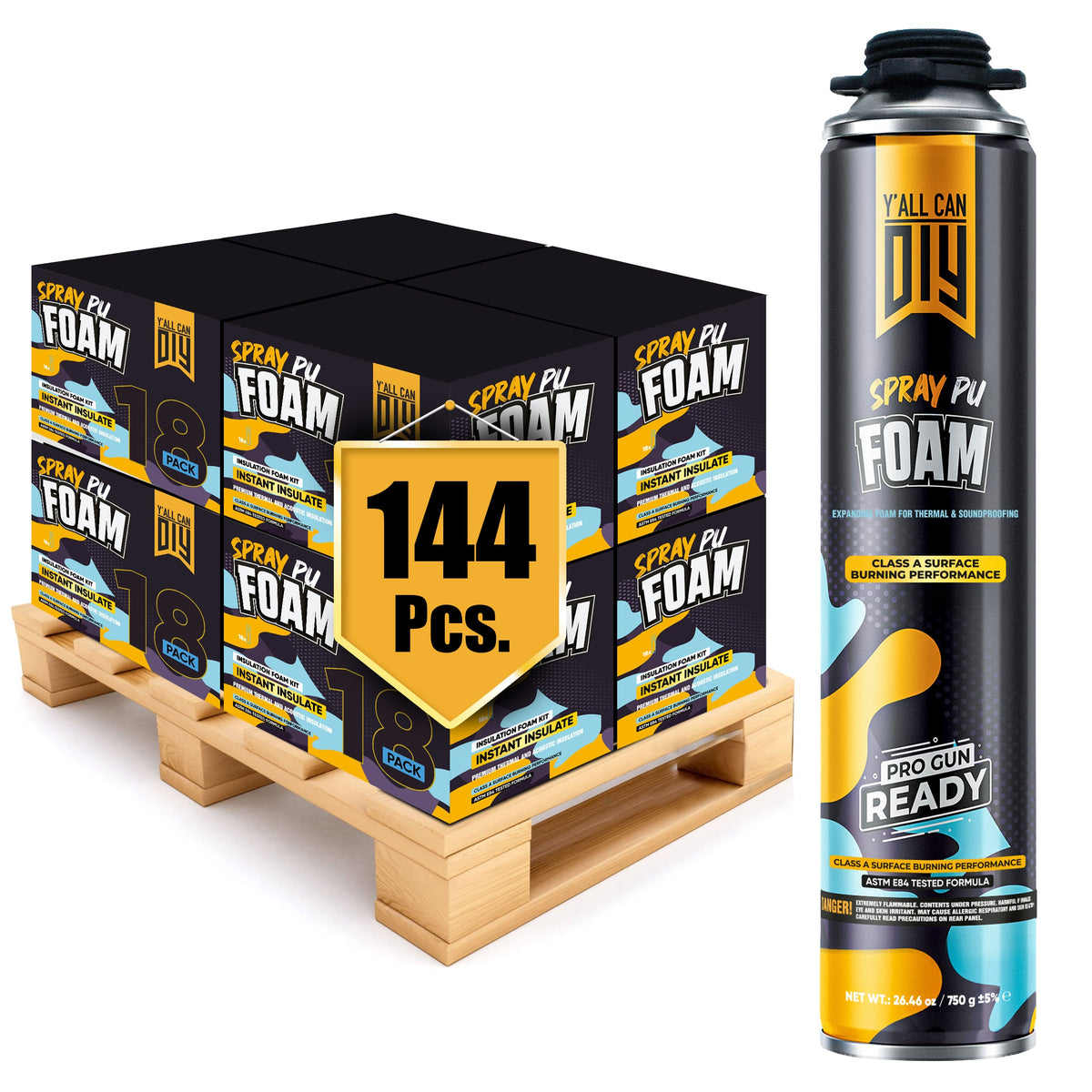 Y'allCanDiy PU Spray Foam Insulation Can Bulk Bundle 32.8 oz - 144 Pack