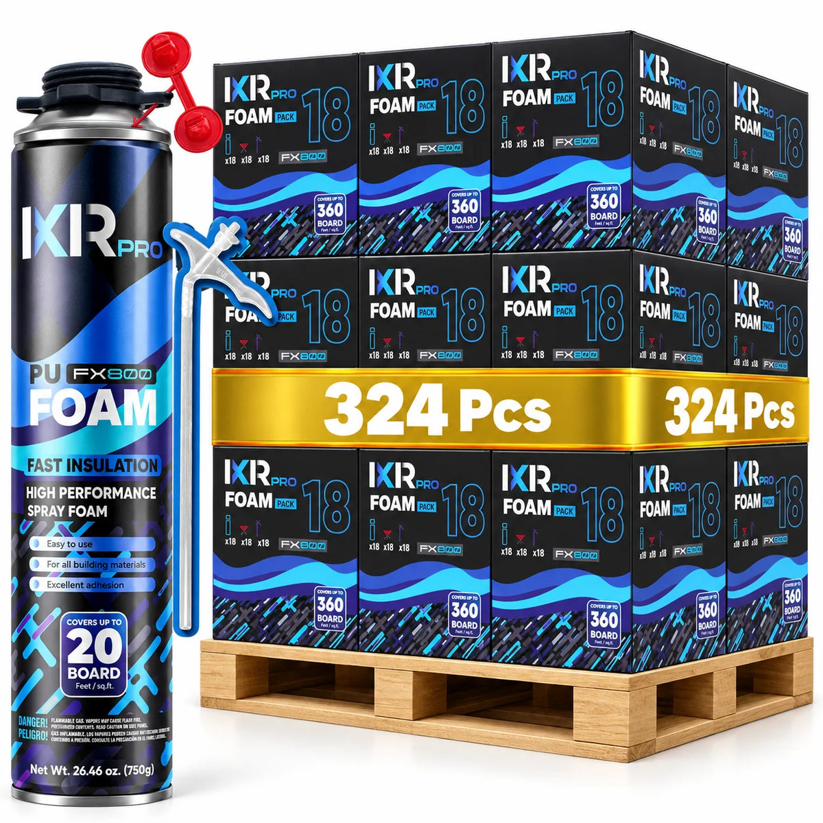 IxirPro Spray Foam Insulation Can 25oz Bulk Pallet 324 Cans