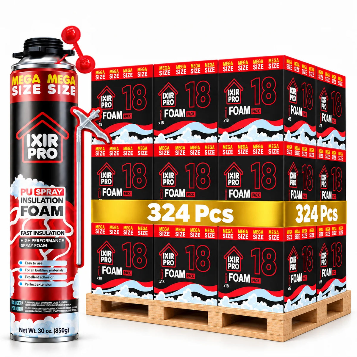 IxirPro Mega Spray Foam Can 30oz Bulk Pallet 324 Cans