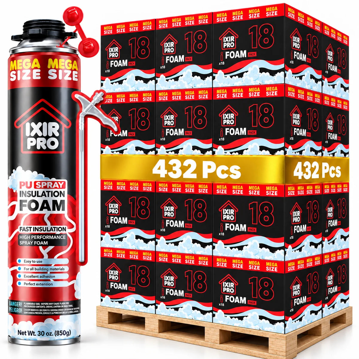 IxirPro Mega Spray Foam Can 30oz Bulk Pallet 432 Cans