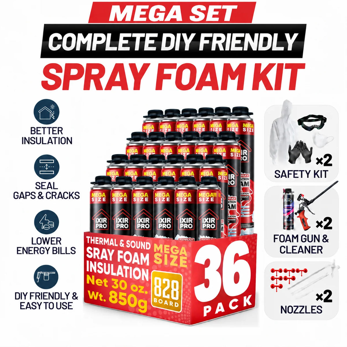 IxirPro 30oz Complete DIY Spray Foam Insulation Kit 36 Pack