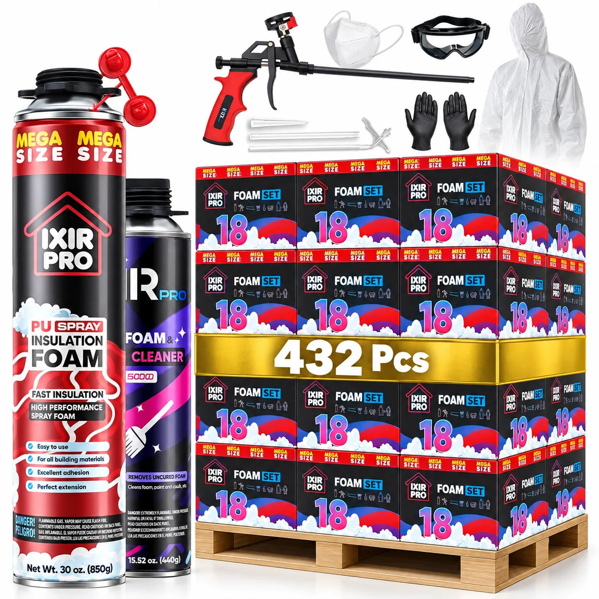 IxirPro Mega Spray Foam Kit 30oz Bulk Pallet 432 Pack